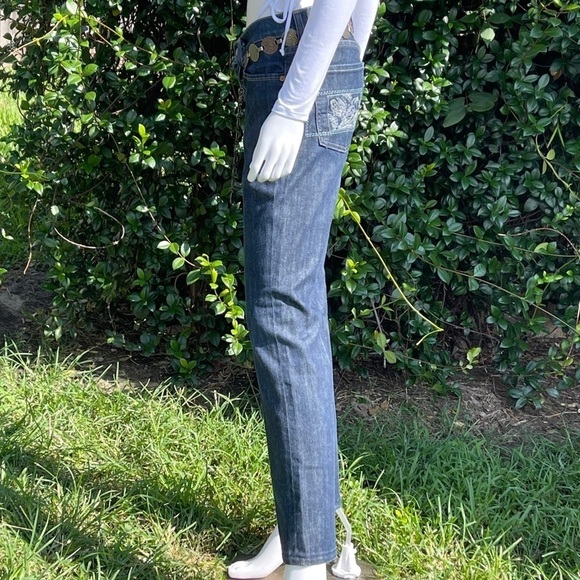 7 FAMK Dark Pleated Embroidered Bootcut Jeans - Picture 10 of 15